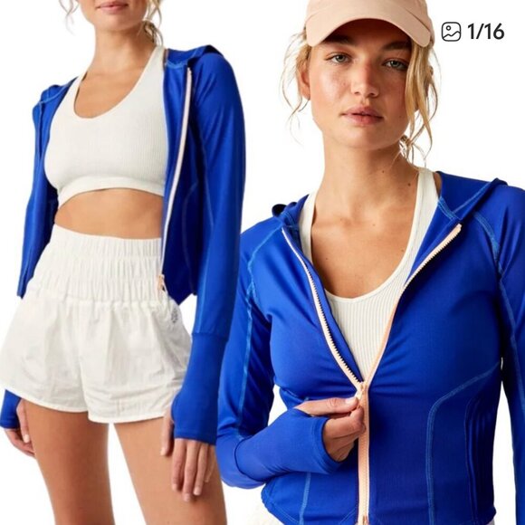 NWT Free People FP Movement Playin for Keeps Women XS Blue Full Zip - Picture 1 of 9